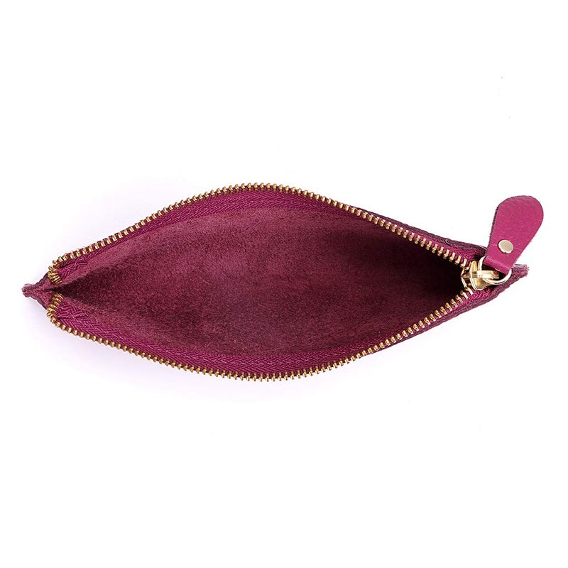 BTSKY Genuine Leather Pencil Case - Zippered Pen Case Stationery Bag Zipper Pouch Pencil Holder (Purple) - Image 3